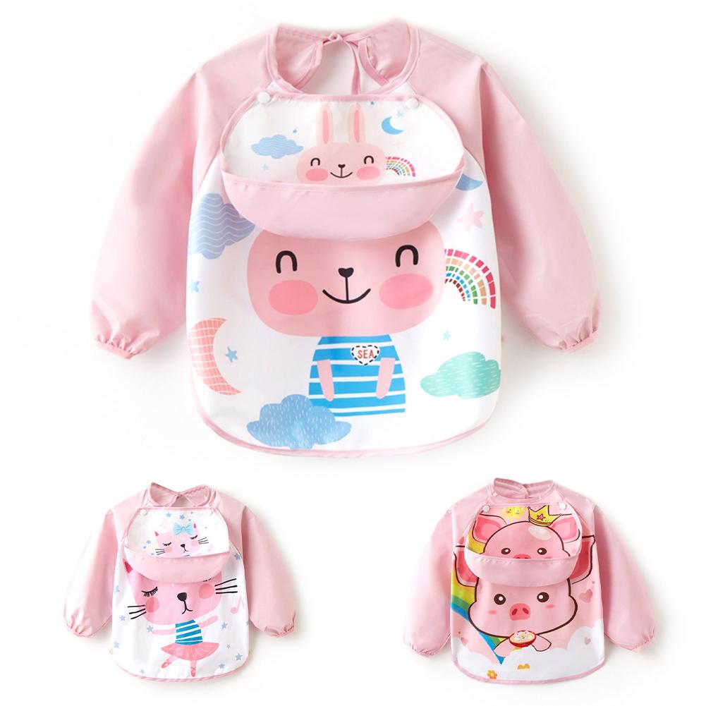 Bebê menino babadores à prova dwaterproof água de manga longa menina babadores crianças pano de arroto infantil alimentação bib com bolso criança avental bata