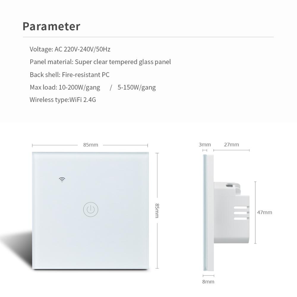 Smart Home Apple Homekit/Tuya EU Standard 2.4GHz Wifi Smart Switch 10A Wall Light Touch Switch Breaker Siri/Alexa/Google Home