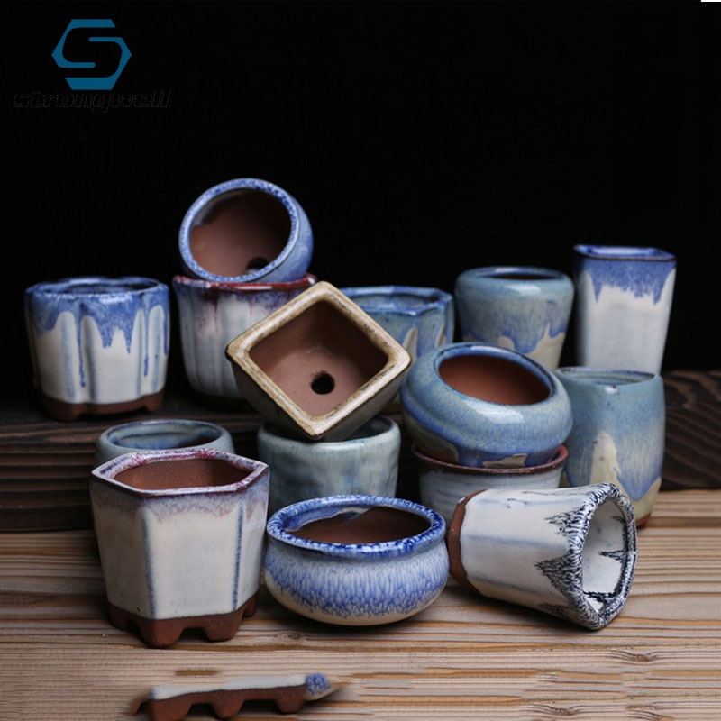 Ceramic Succulent Flower Pot Polygonal Purple Clay Pot Simple Home Garden Bonsai Pot Thumb Basin