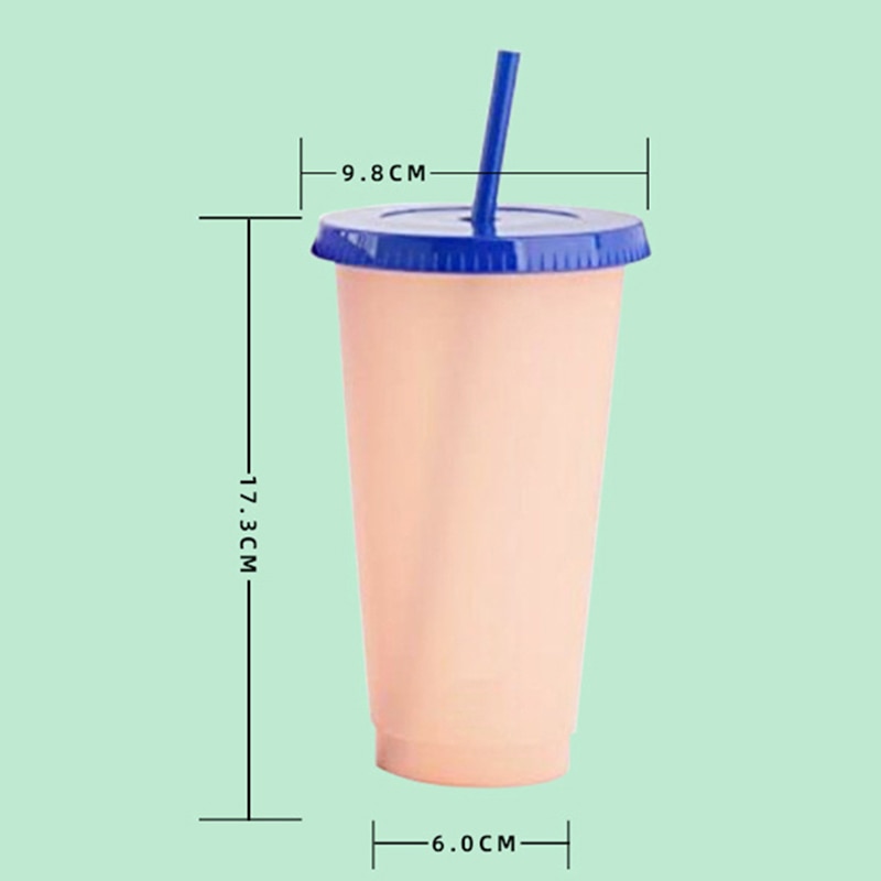 Reusable Plastic Temperature Color Changing Cold Cup Summer Magic Coffee Thermochromic Mug Water Bottles With Straws Party Cups