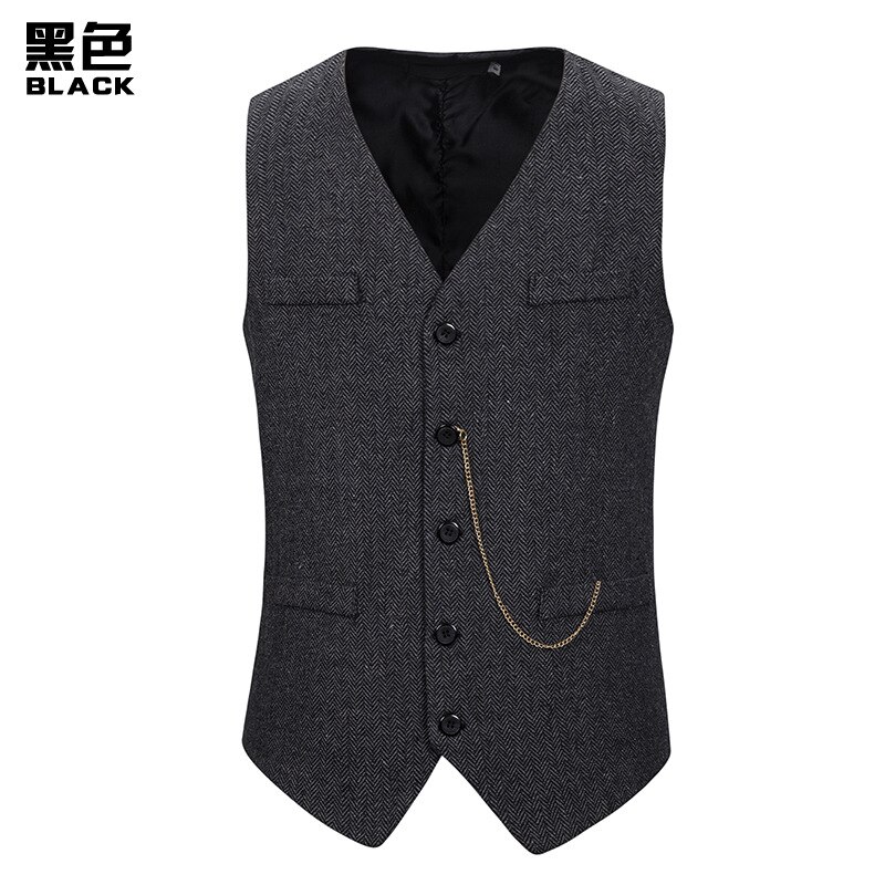 Miamoom Heren Mouwloos Pak Vest Smart Casual Enkele Breasted Vest Voor Mannen Pak Vest: Black / XXL