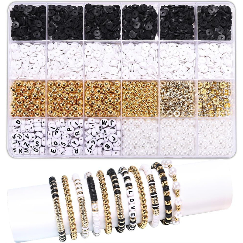 Kit de fabrication de bracelets en perles d'argile, Style bricolage, Kit de perles d'amitié avec lettres dorées pour la fabrication de bijoux, d'anniversaire pour femmes et adolescentes: Pistolet noir plaqué