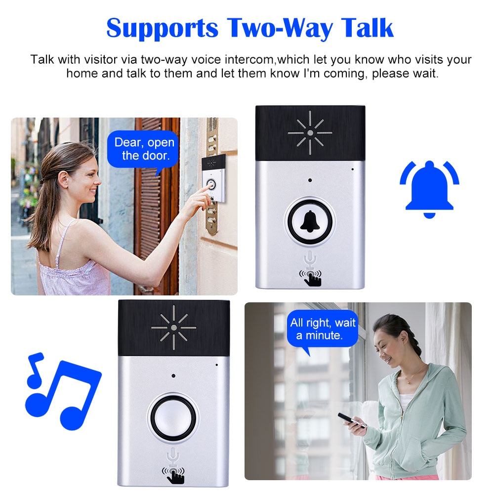 Wireless Voice Intercom Doorbell 2-way Talk Monitor Smart Home Security Door Bell