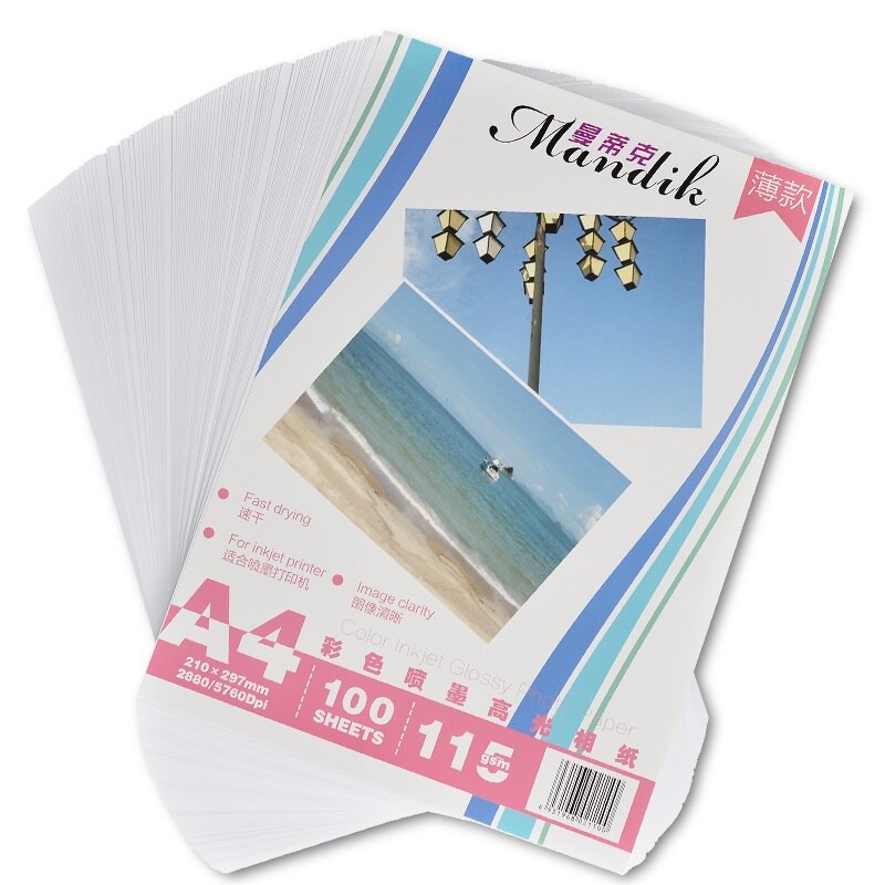 Tyndt papir 115g glanset fotopapir på den ene side  a4*100 ark til farveinkjetprinter