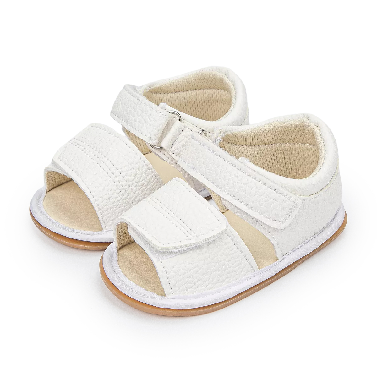 Kidsun Baby Schoenen Peuter Sandalen Lederen Rubberen Zool Antislip Zachte Platte Peuter Meisje Jongen Babyschoenen Baby Wieg schoenen 0-18M: WHITE / 0-6 months