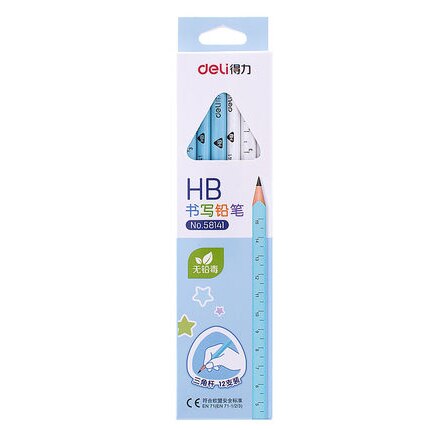 12 Pencils Deli Easy Grip Triangle Pen Pencil 2B/HB Primary School Children Stationery Wooden Lead Pencils School Supplies: 12 Pencils BLUE HB