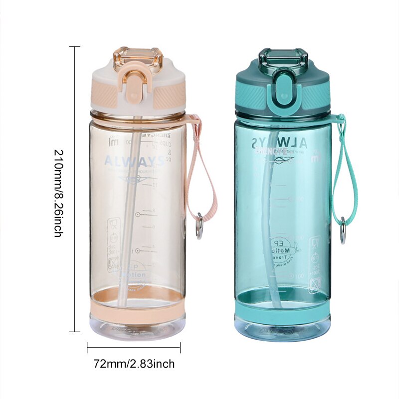 800ml sportvattenflaskor med sugrör för camping vandring utomhus plast transparent bpa gratis flaska för män drinkware
