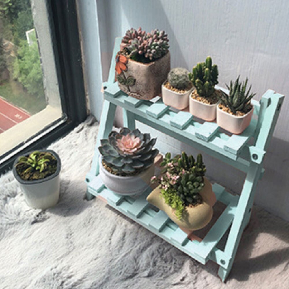 Ladder Plant Bloem Display Stand Solid Houten Planten Plank Met Twee Tiers Voor Kantoor Balkon Tuin Binnenplaats Decor Groen