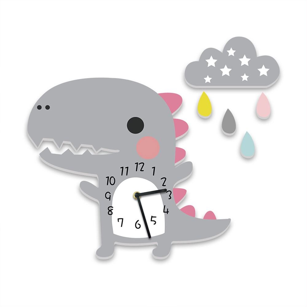 Cloud Wall Sticker Clock Children Nursery Room Decoration Cartoon Dinosaur Wall Clock For Kindergarten Stereo Mute Clock: gray