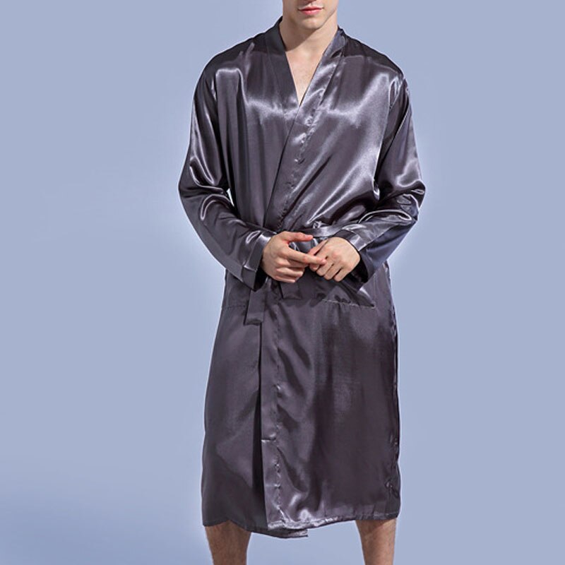 Albornoz de verano y otoño para hombre, ropa de dormir de talla grande estilo fino, 8XL, 7XL, 6XL, busto, 138cm: Gris / 7XL