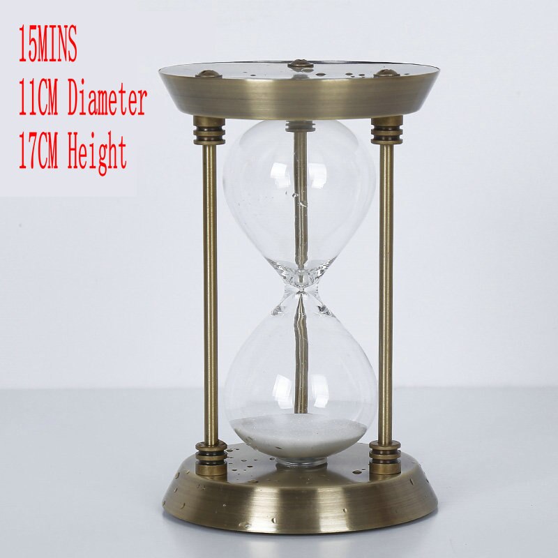 HQ Antique Brass 5/15/30/60MINS Cylindrical Sand Glass Sand Timer Clock Hourglass Art And Crafts Study Bedroom Office Desk Decor: Bronze 15 Minutes