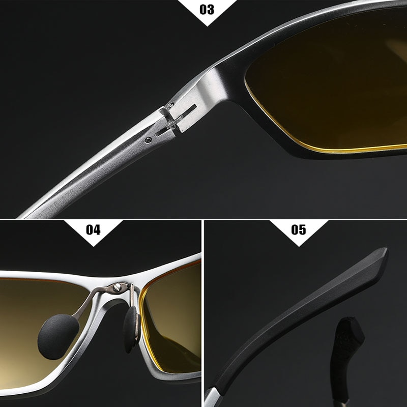 Night Vision Glasses Men Aluminium Magnesium Frame Polarized Goggles For Car Driver Driving Sports Anti Glare UV400