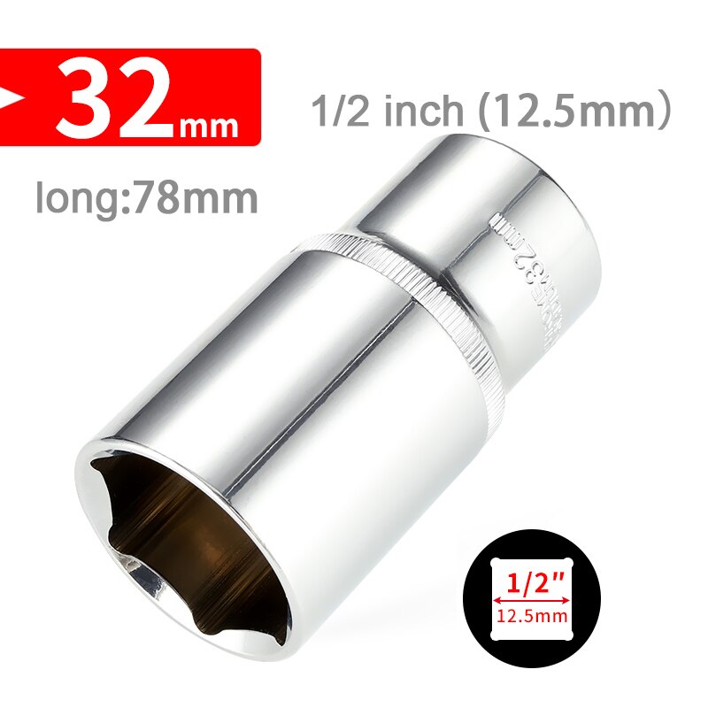 1/2 tommer  (12.5mm lengre hode 8-32mm cr-v pipenøkkelsett sekskantet skrallehode for bilreparasjonsverktøy: 32mm