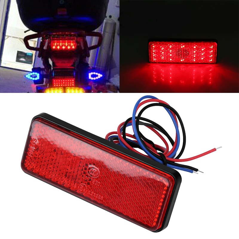 12V Red Motorcycle LED Reflector Light Truck Scooter ATV 24LED Rectangle Tail Brake Stop Light Waterproof