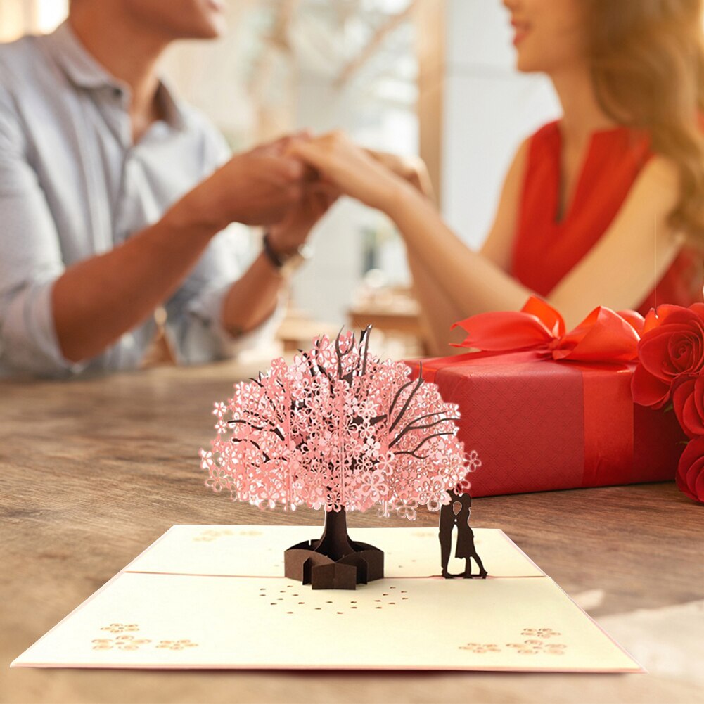 3D Pop up Card Wedding Cherry Tree Invitations Cards Valentine Day Postcard Wedding Invitation Greeting Cards Anniversary