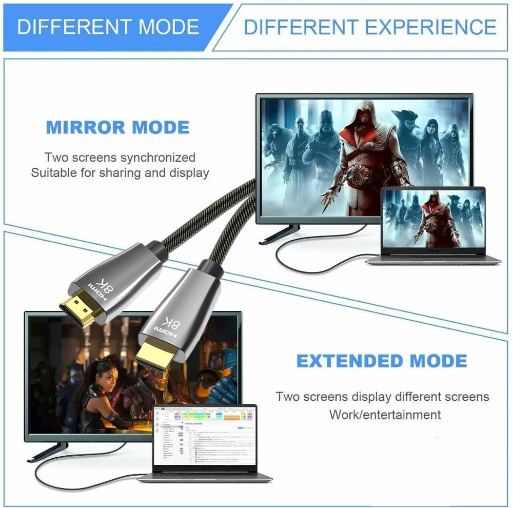 1m 2m 3m 8k 4k hdmi kabel 60hz v2.1 hdr højhastigheds 48 gbps til samsung lg sony tcl  ps5 ps4 splitter switch audio video 1080p 3d c