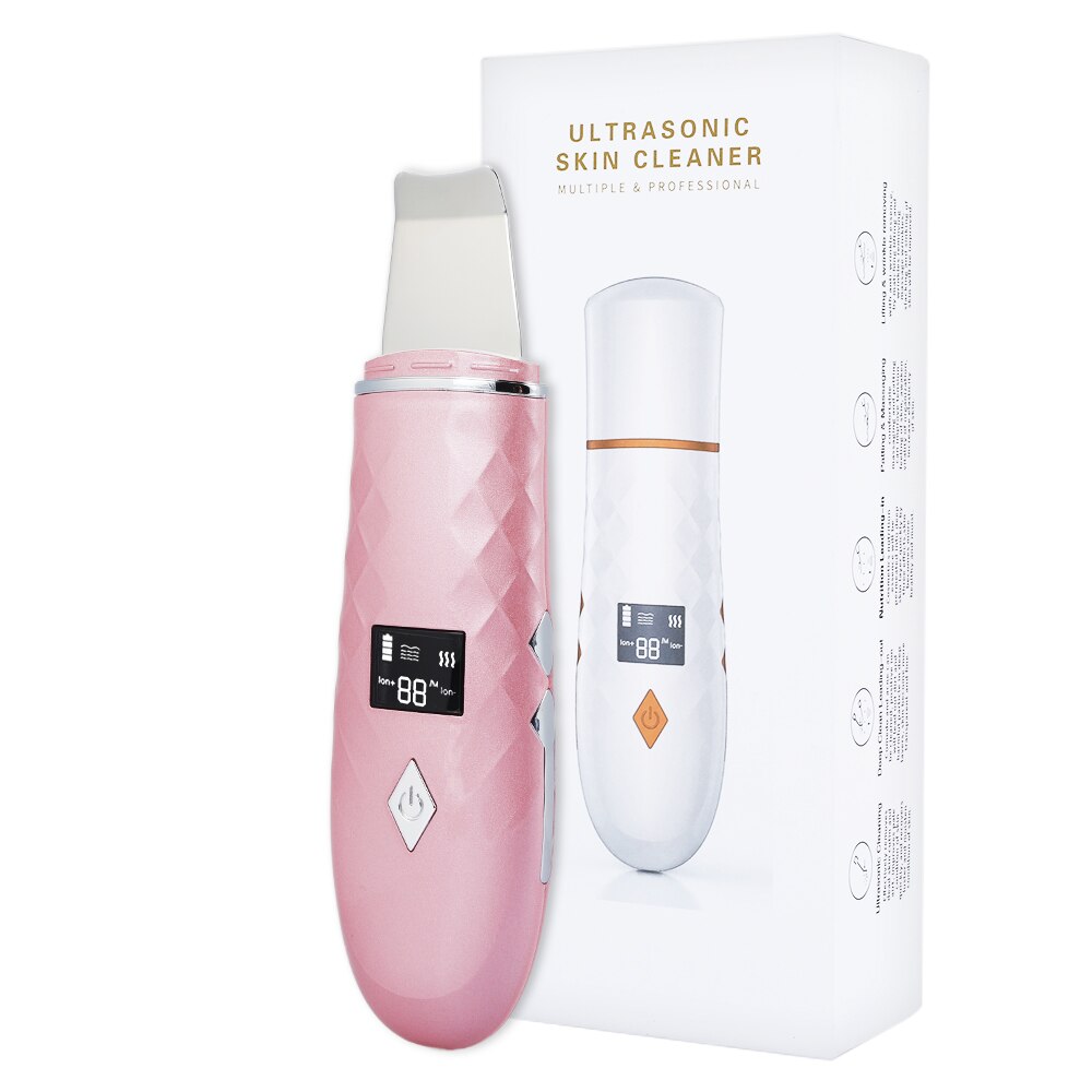 Depurador de piel con calor de 45 °C + rociador Facial de Nano ultrasónico, pala exfoliante eléctrica, limpiador de poros, masajeador de estiramiento Facial: Rose gold Scrubber