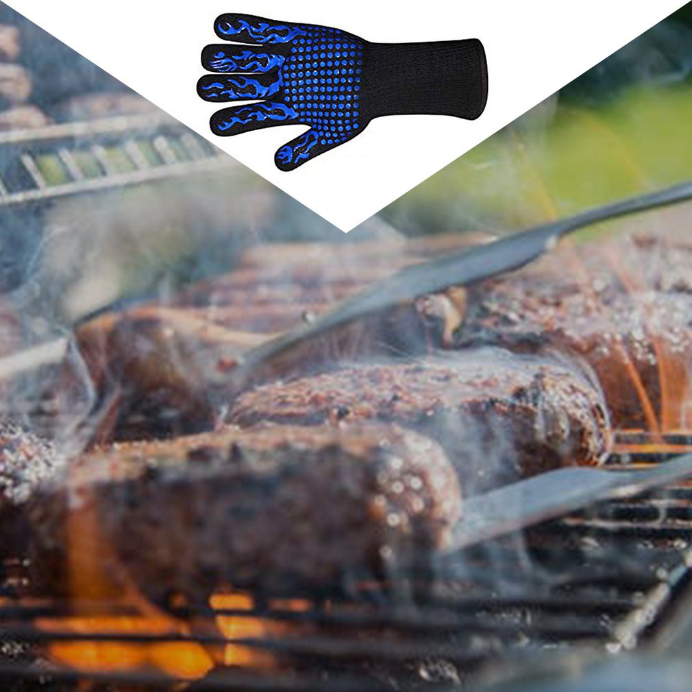 1pcs High Temperature Resistant Gloves Fire Retardant Heat Insulation Gloves Microwave Oven Blue Torch Printing Gloves