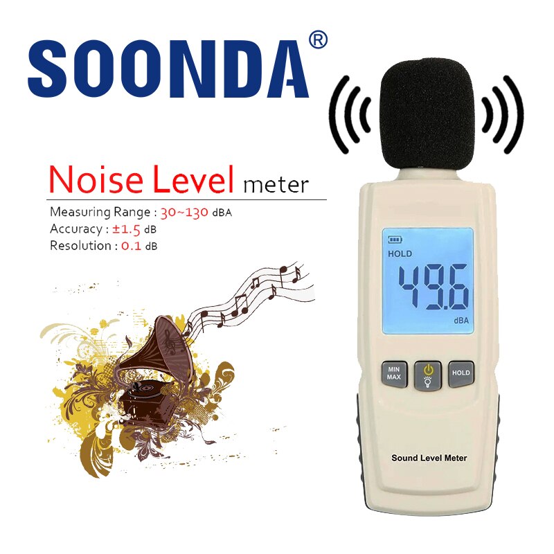 Moniteur numérique Original, 30 ~ 130dB, décibel, Audio, niveau sonore, Instrument de mesure du bruit, 31.5Hz ~ 8KHz, résolution 0,1db