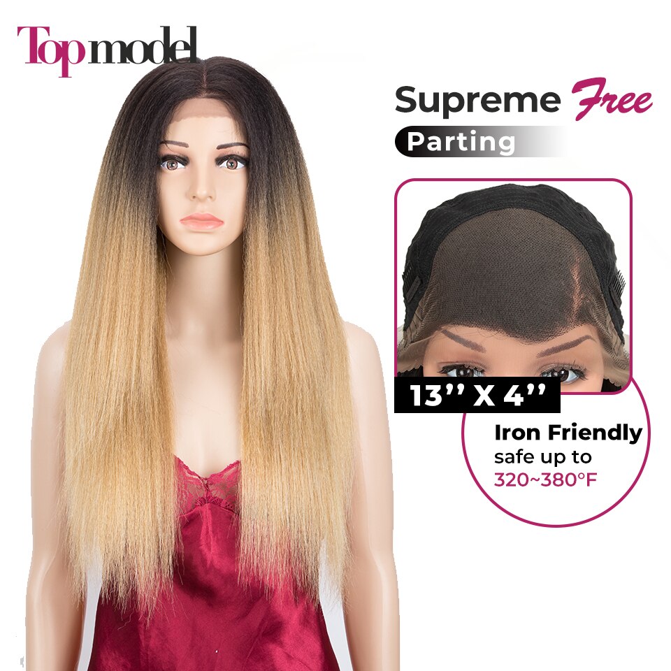 TOPMODEL Cosplay Synthetic Lace Front Wig Yaki Straight Long 26 Inch 13x4 Ombre Blonde Wig For Black Women Perruque Lace Wig: TAT6-27-24E