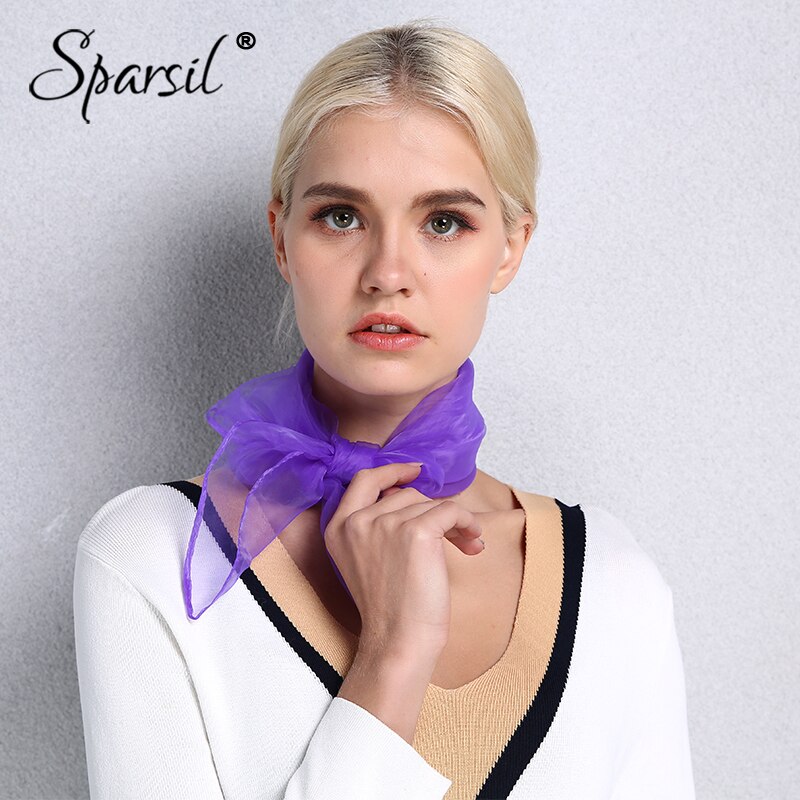 Sparsil Vrouwen Zomer Lente Transparante Vierkante Sjaal Effen Kleur Hoofd Dragen Dunne Chiffon Sjaals Mode Organza Wraps70cm * 70Cm