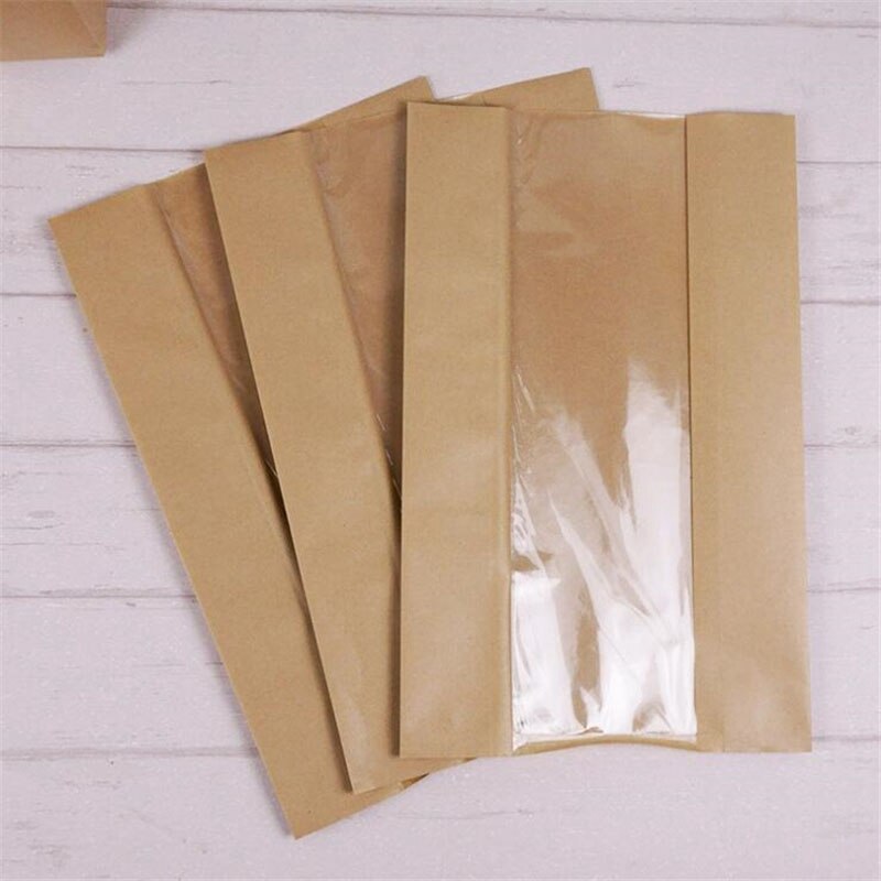 50Pcs Kraft Paper Bread Clear Avoid Oil Packing Toast Window Bag Baking Takeaway Food Package Cake Bag Party