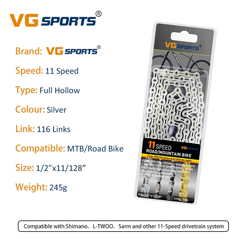 Vg Fietsketting 8 9 10 11 Speed Velocidade Hollow Gold Rainbow 116 Links Weg Mountainbike Kettingen Fiets Accessoires: 11S FH Silver