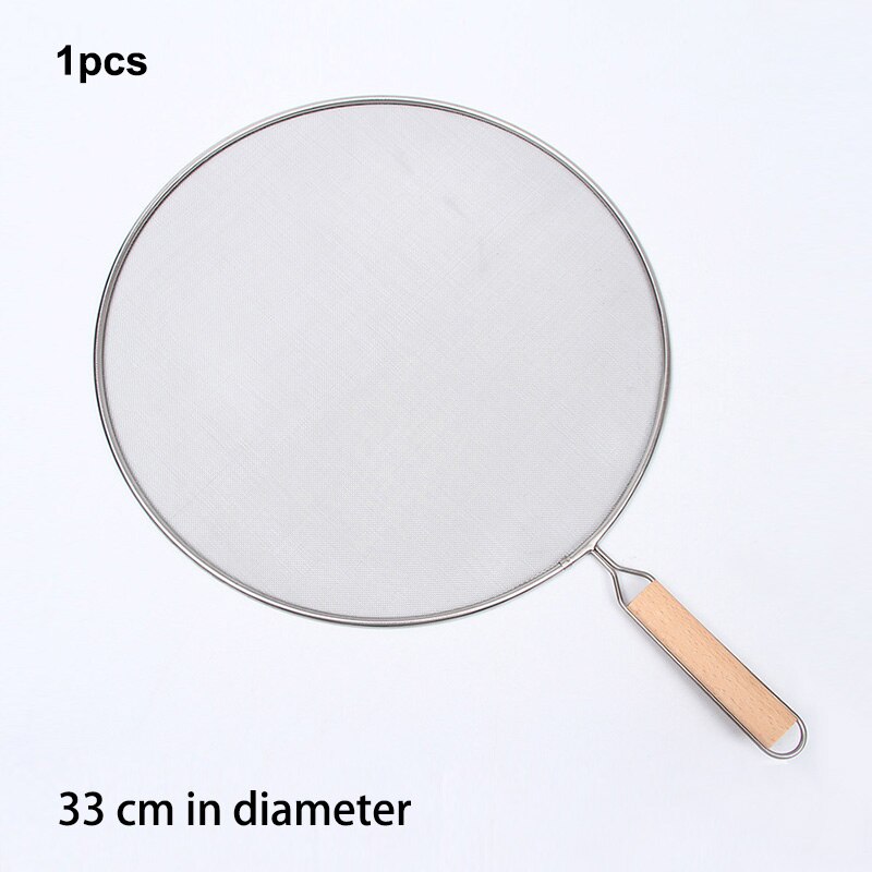 Stainless Steel Splatter Screen Mesh Pot Lid Cover Silver Oil Frying Pan Lid with Wooden Handle Cooking Tool Kitchen Accessories: 33cm