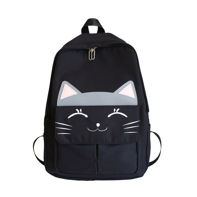 Nette Katze Schule Taschen Schul Teenager Mädchen freundlicher Reflektierende Rucksäcke Collage Studenten Buch Reise Rucksack XA820H: Schwarz