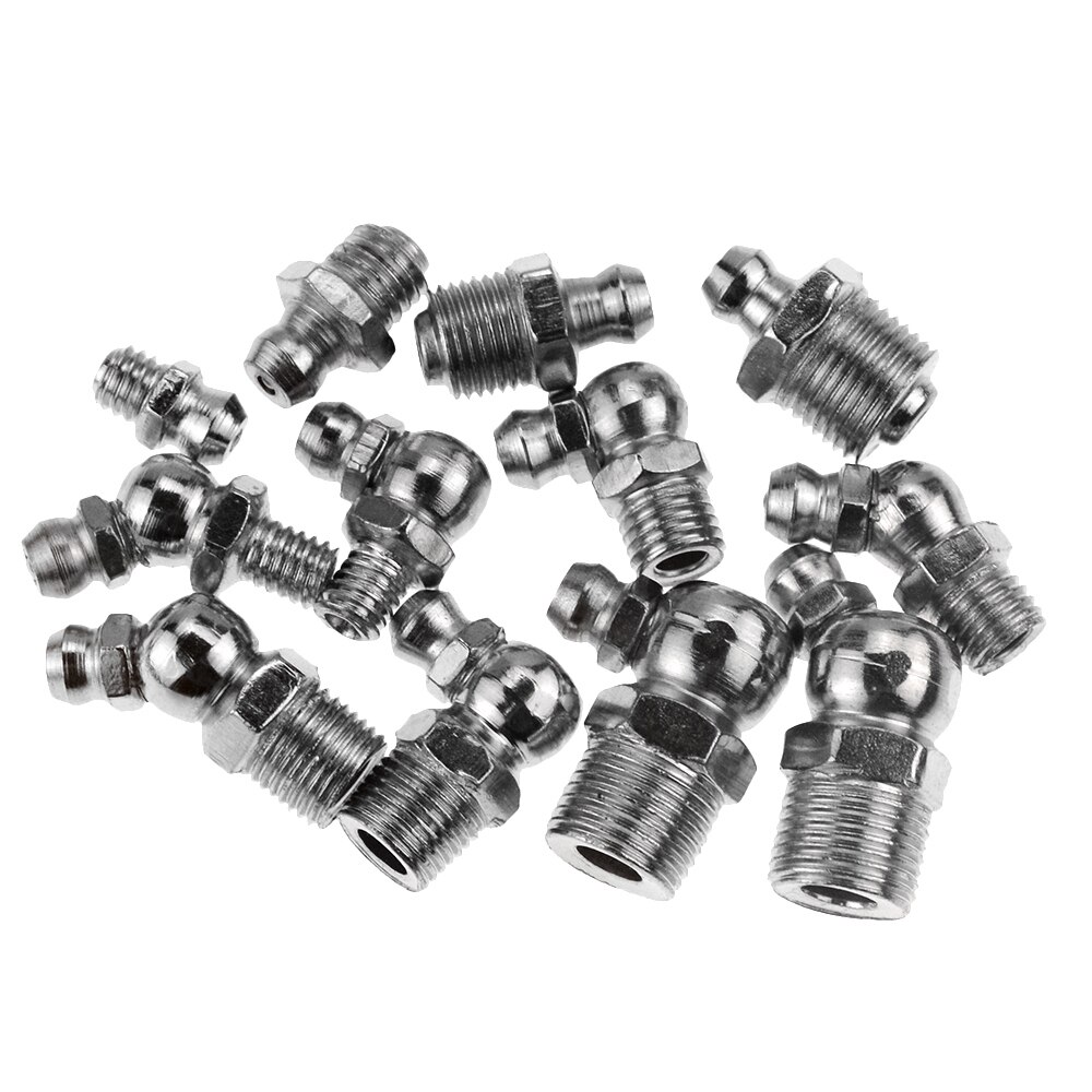 10pcs Silver Steel M6 M8 M10 Male Thread Straight 45 Degree 90 Degree Oil Zerk Grease Nipples Fittings Hose Tube