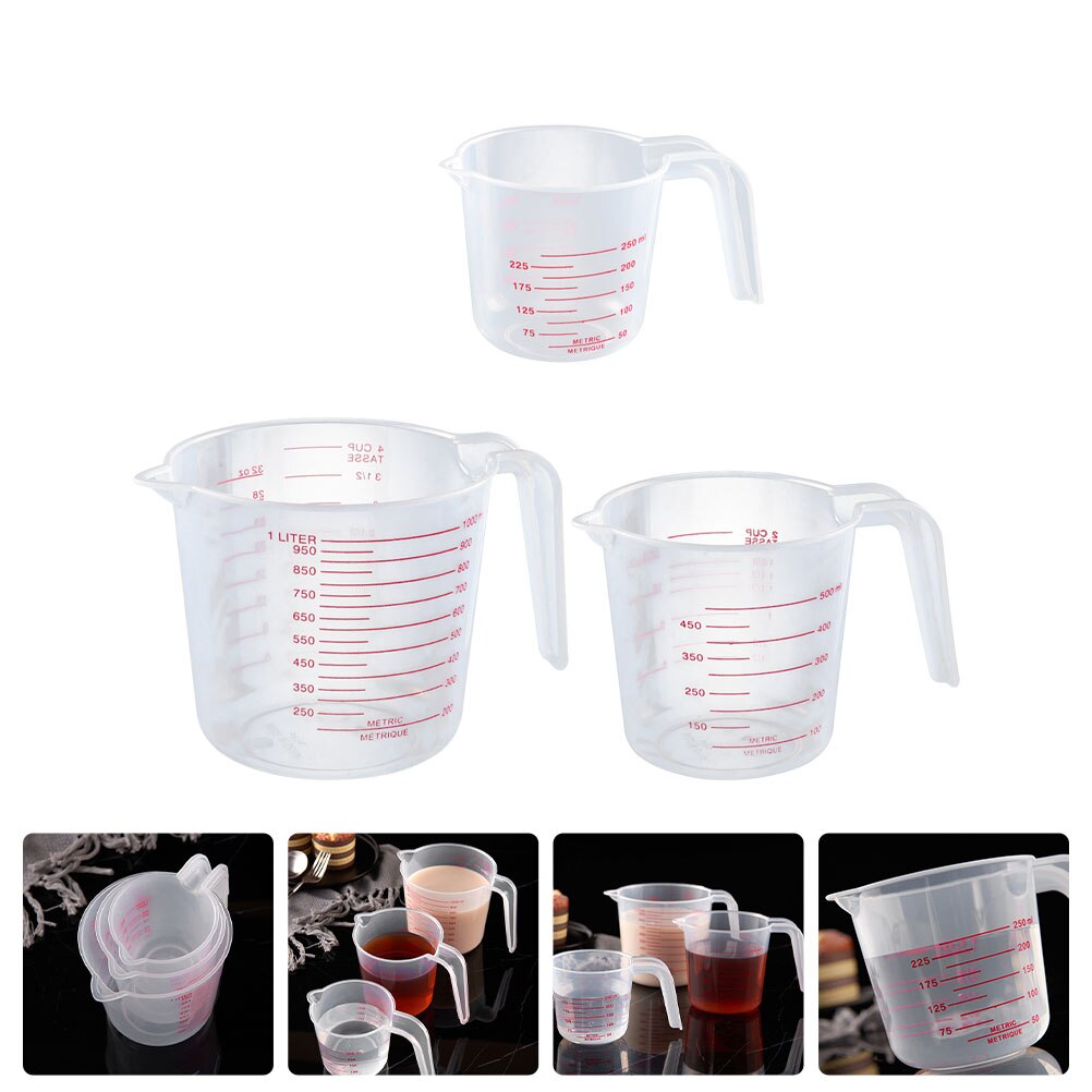 3 Pcs Transparent Measuring Cup Baking Measuring Cup Plastic Liquid Measuring Cup: Default Title