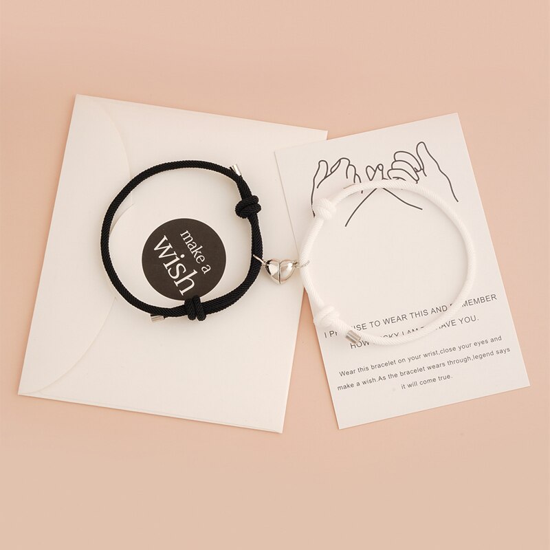 1Set Heart Stainless Steel Couple Friendship Rope Magnetic Bangle Bracelets Lover Women Men Charm Wish Jewelry Envelope Packing: KK3666-1