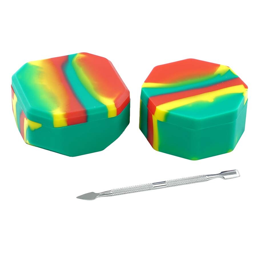 One set large 129 ml+ 97 ml Silicone Container Jar Oil Wax Non Stick Silicone Jar+Container Holder 1: rasta