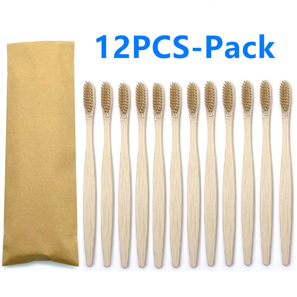 12 Pack Vegan Bamboo Toothbrush Wood Toothbrushes Soft Bristles Eco Friendly Products Zero Waste Biodegradable Travel Toothbrush: 12PCS Light Brown