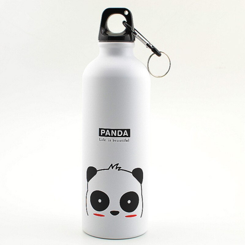 1 stk 500ml dejlige dyr udendørs bærbar sportsflaske aluminiumslegering børn vandflaske tegneserie dyremønster kedel: Hvid panda