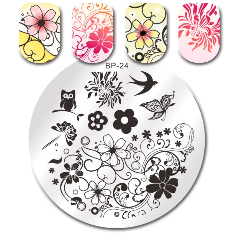 Nagelstempelplaten rechthoekige nagelsjabloon bloemen bladeren geometrische patronen manicure nagels stempelplaten herfstthema: Bp -24