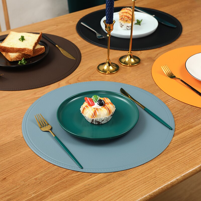 1Pc Ronde/Rechthoekige Faux Lederen Placemat Waterdicht Olie-Proof Warmte-Isolerende Tafel Mat Hotel Restaurant Tafel pu Placemat