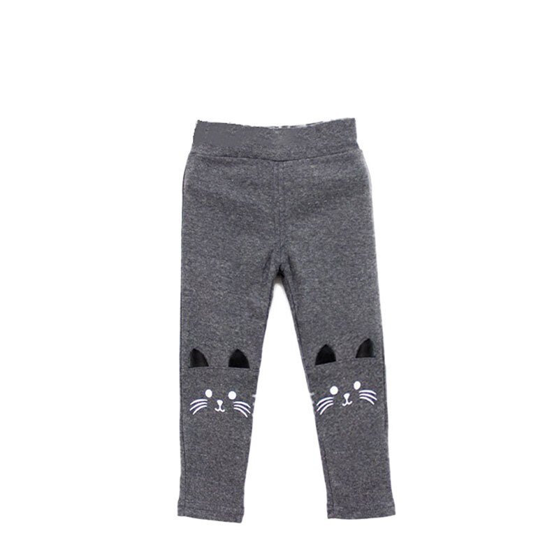 4 colores bebé niño Niña Pantalones 2-7Y lindo estampado de gato pantalones chico cálido pantalones elásticos leggings L07: Gris oscuro / 6