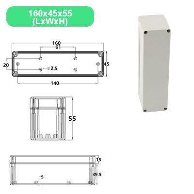 Economy F Series DIY Outdoor Monitoring power box Electrical Enclosure Case ABS Plastic Waterproof Sealed Junction Wire Box: 160X45X55mm(LxWxH)
