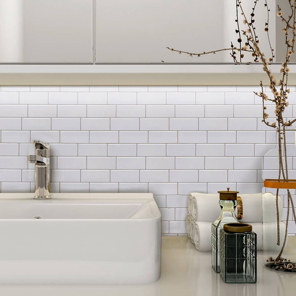 Vividtiles Thicker Peel And Stick Premium Wall Tiles White Subway For Bathroom Shower Kitchen Backsplash - 5 Pieces Pack