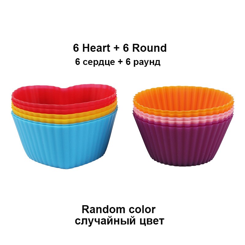 Upors 12 Pcs Siliconen Mal Hart Cupcake Zeep Siliconen Cakevorm Muffin Bakvorm Gereedschap Bakkerij Gebak Gereedschap Bakvormen Keuken: 6 Round 6 Heart