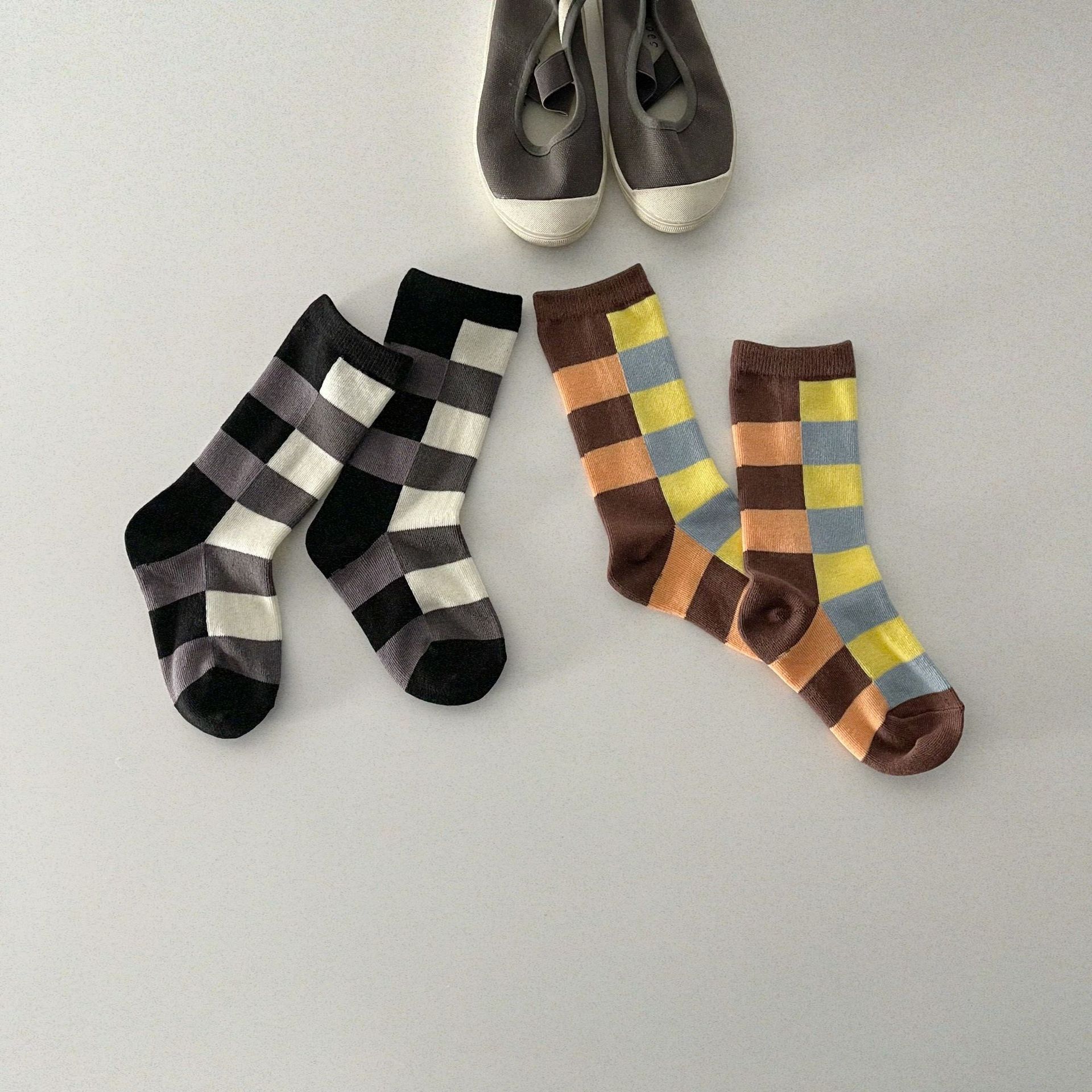 1 Pair Cotton Hip Hop Women Socks Korea Geometric Novelty Girl Plaid Lady Happy Skating Checkerboard Funny Socks