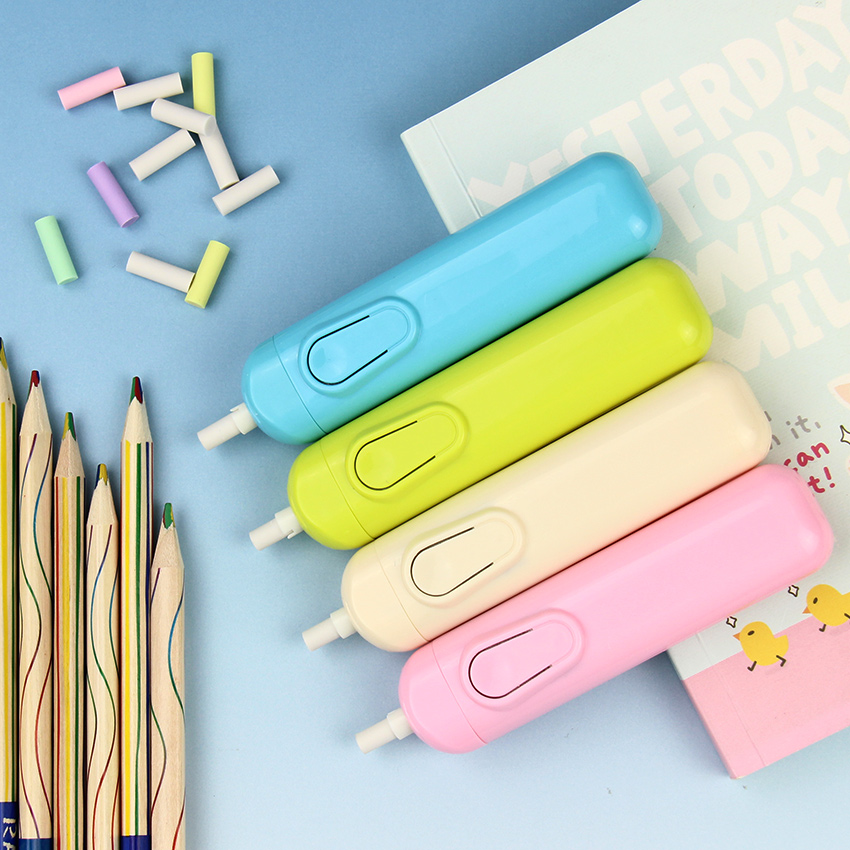 1PC Cute 4 Color Electric Eraser Kit Automatic School Supplies Stationery With 20 Refills