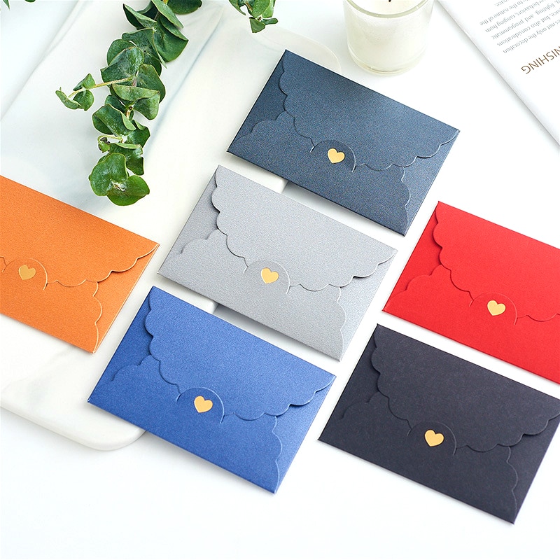 5PC Small Gold Stamp Love Envelop Pearl Craft Cardboard Paper Bank Card VIP Membership Invitation Letter Holder Stationery