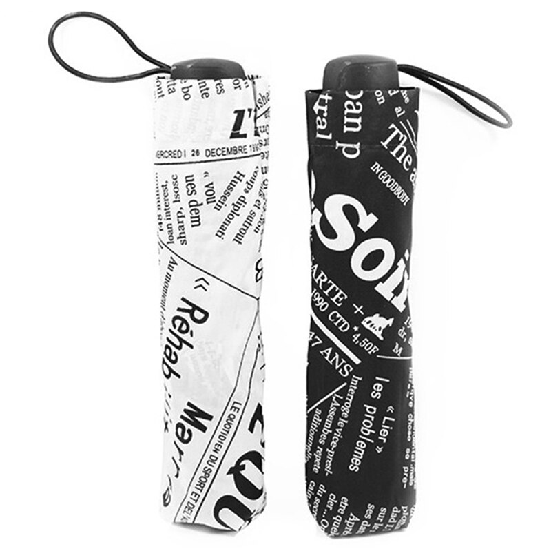 British Wind Black And White Newspaper Umbrella Folding Automatic Umbrella Anti-Uv Sun/Rain Umbrella Parasol-White