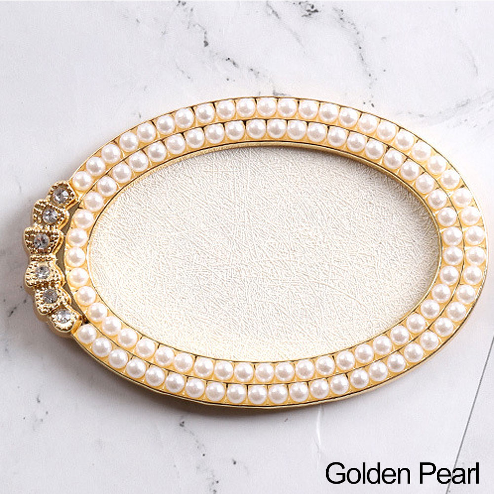 Plaque de présentation de bijoux à bords de perles, accessoire de photographie, outil de présentation de manucure ovale rond carré, plateau de peinture, 1 pièce: Oval Golden Pearl