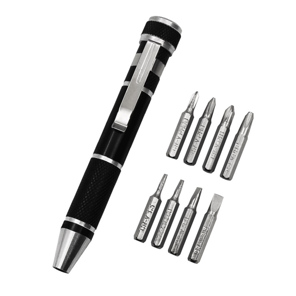8 In 1 Mini screwdriver Gadgets Electric Repair Tools Pen Style Precision Screwdriver Set DIY: black