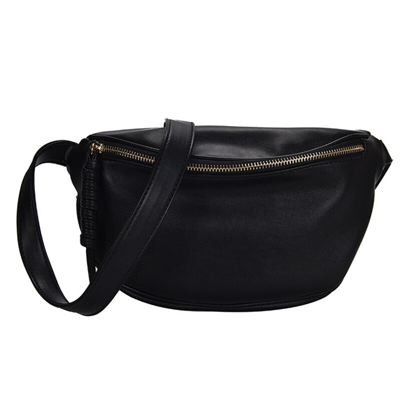 Women Waist Bag Fanny Pack Large Capacity Crossbody Chest Bags Banana Pack PU Leather Ladies Belt Bag Waist Pack: Black