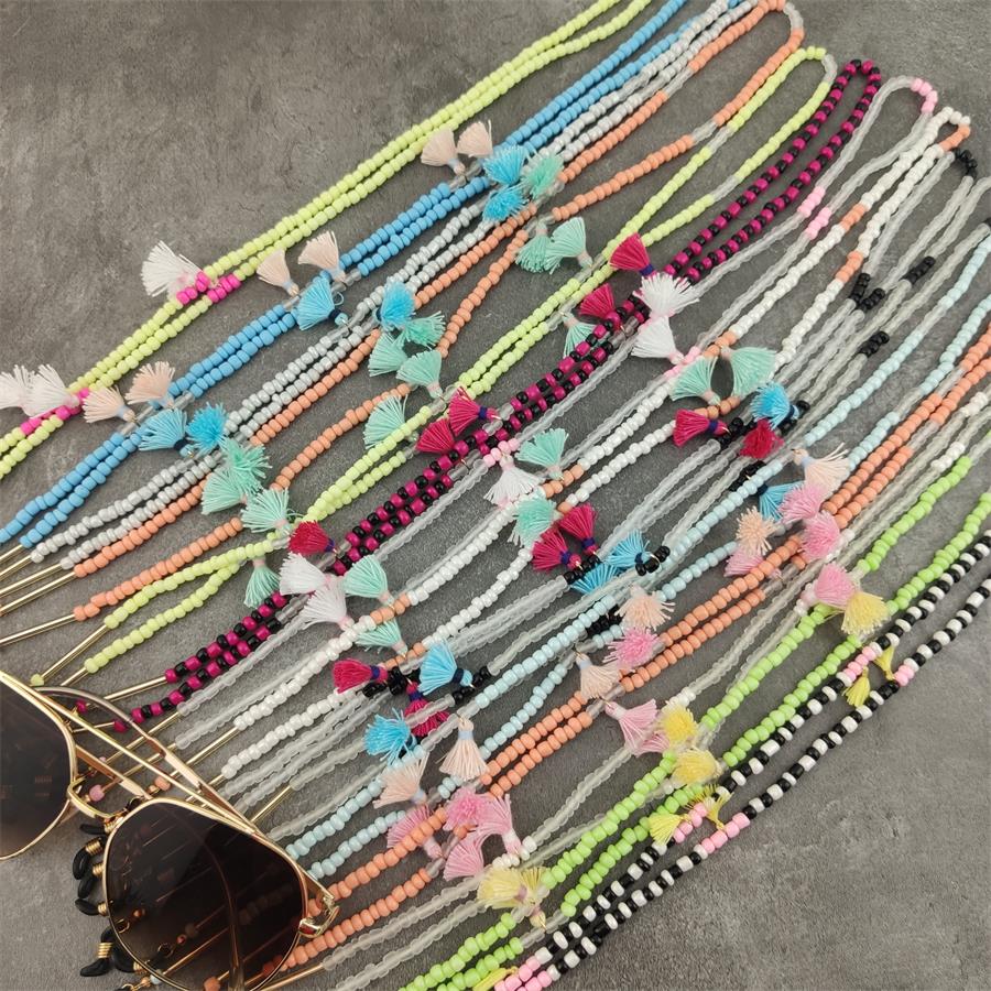 Boho perles de verre chaînes de lunettes avec coton gland lunettes de soleil lunettes de lecture chaîne lunettes porte-cordon sangle de cou corde