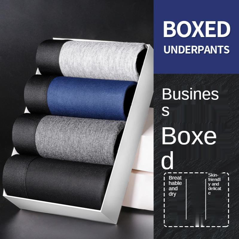 Four Boxed Underwear Men&#39;s Boxer Briefs Simple Breathable Youth Boxer Shorts Men&#39;s Underwear